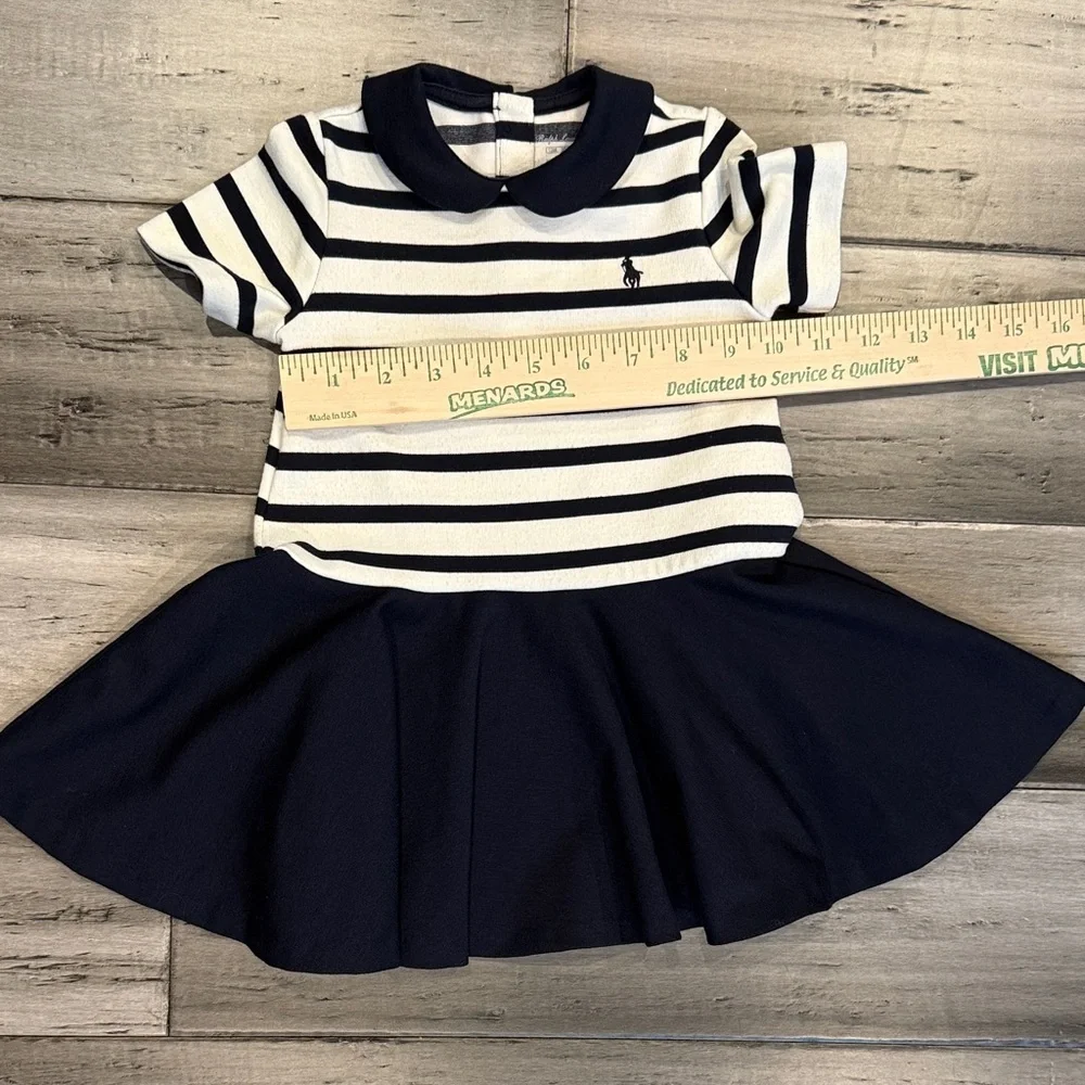 Ralph Lauren Navy & White Striped Polo Dress with Peter Pan Collar